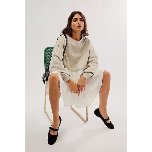 Free People Eleanor Sweatshirt Tunic Dress Oversized Cotton Solid XS 271944 - Picture 1 of 8